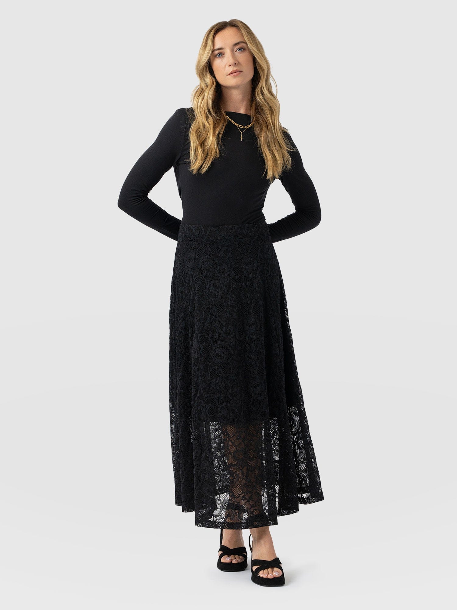 Lana A - Line Skirt - Black Lace - Women's Skirts | Saint + Sofia® EU